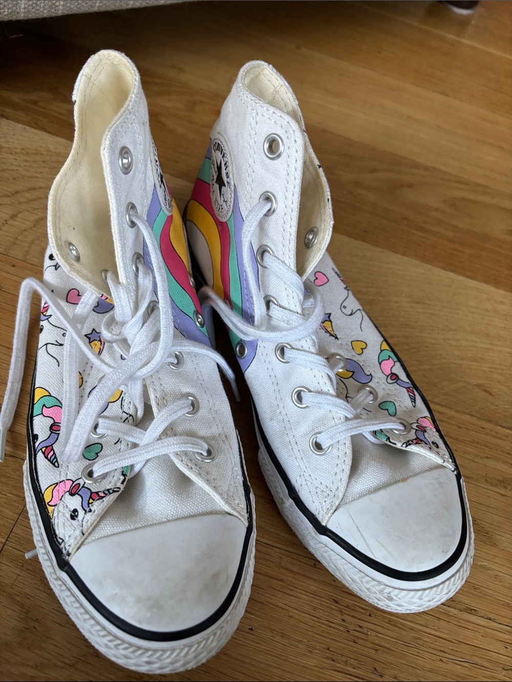 Converse Kids White High-Top Sneakers with Rainbow & Unicorn Print